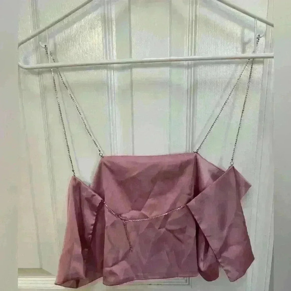 Backless Satiny Pink Crop Tank with Jeweled Spaghetti Straps Size S - Picture 4 of 10